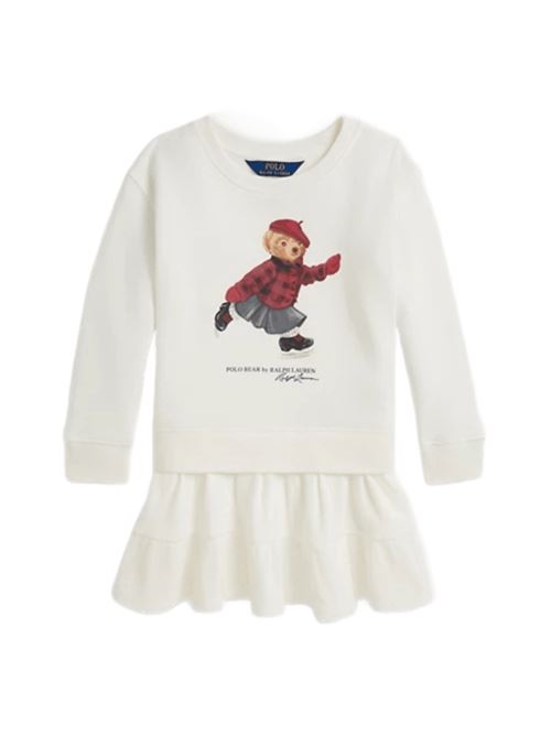 Abito da bambina in felpa di misto cotone, maniche lunghe, BEAR, colore cream. POLO RALPH LAUREN | 312981086001